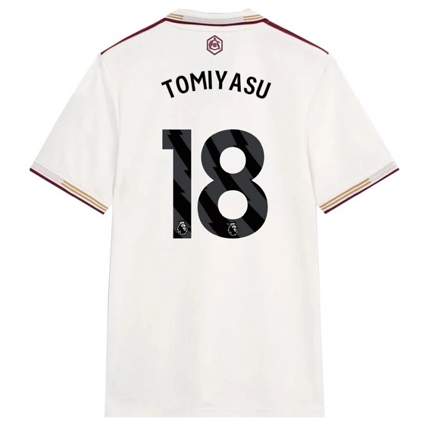 Danxen Kinder Takehiro Tomiyasu #18 Creme Weiß Burgunderrot Ausweichtrikot Trikot 2025/26 T-Shirt Österreich