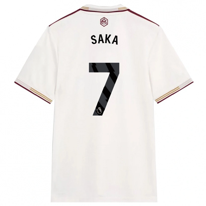 Danxen Herren Bukayo Saka #7 Creme Weiß Burgunderrot Ausweichtrikot Trikot 2025/26 T-Shirt Österreich