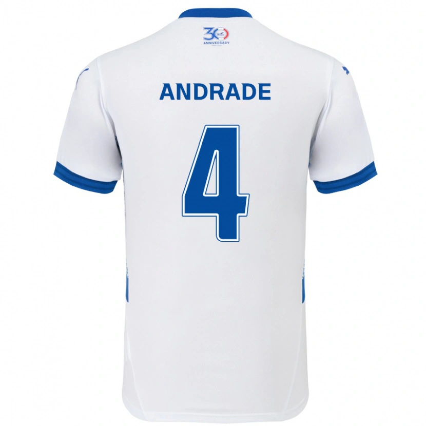 Danxen Kinder Léo Andrade #4 Weiß Königsblau Auswärtstrikot Trikot 2025/26 T-Shirt Österreich