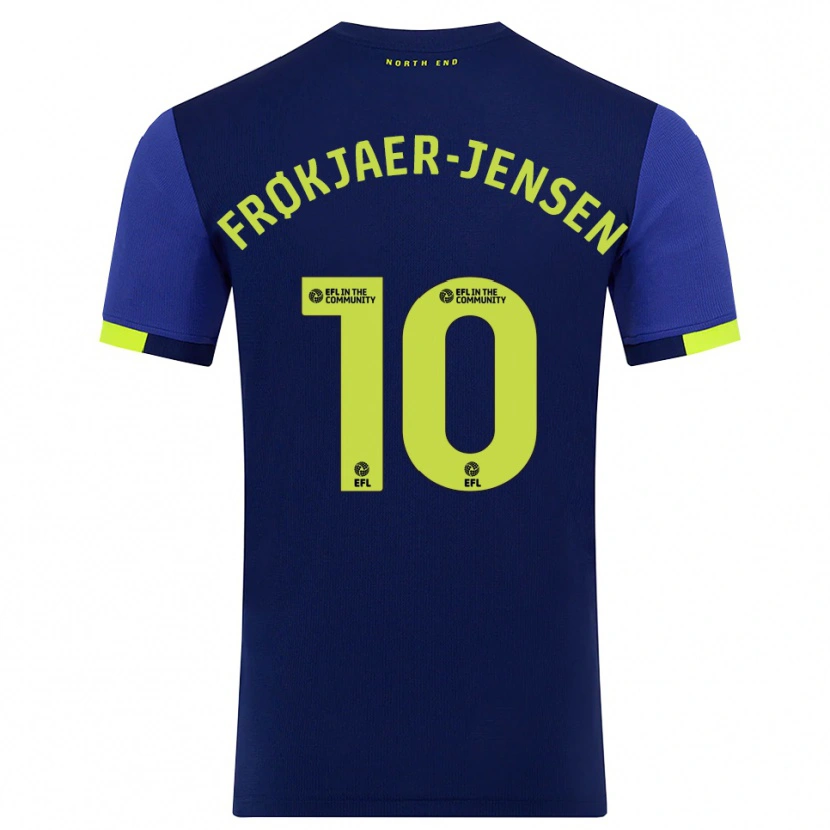 Danxen Kinder Mads Frøkjaer-Jensen #10 Marine Gelb Auswärtstrikot Trikot 2025/26 T-Shirt Österreich