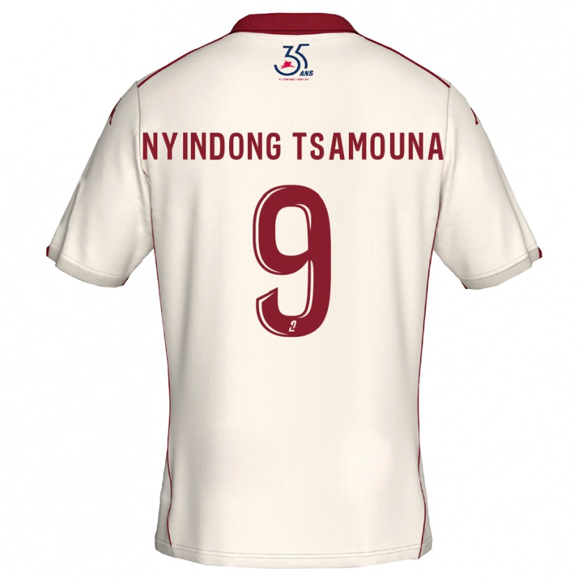 Danxen Kinder Jean Nyindong Tsamouna #9 Weiß Burgunder Auswärtstrikot Trikot 2025/26 T-Shirt Österreich