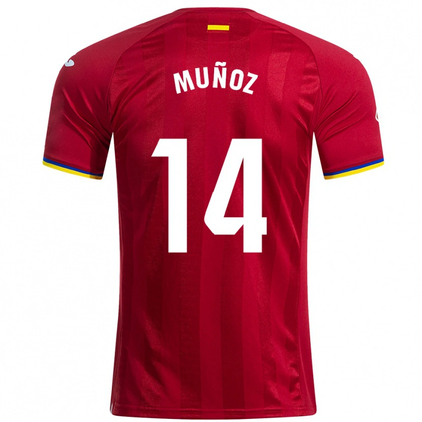 Danxen Kinder Javi Muñoz #14 Rot Gelb Blau Auswärtstrikot Trikot 2025/26 T-Shirt Österreich