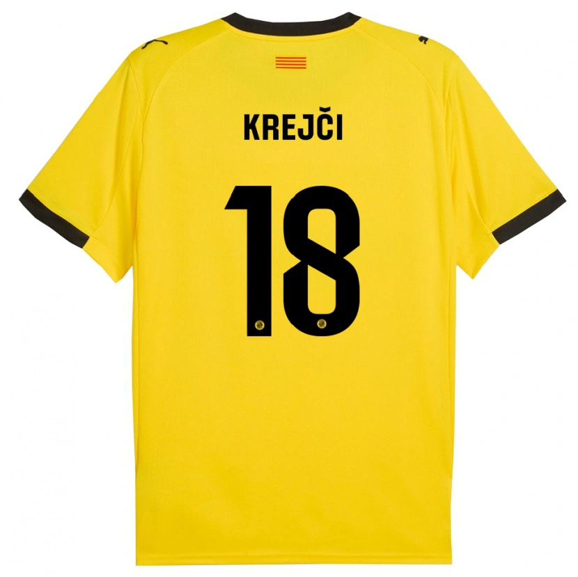 Danxen Kinder Ladislav Krejci #18 Gelb Schwarz Auswärtstrikot Trikot 2025/26 T-Shirt Österreich