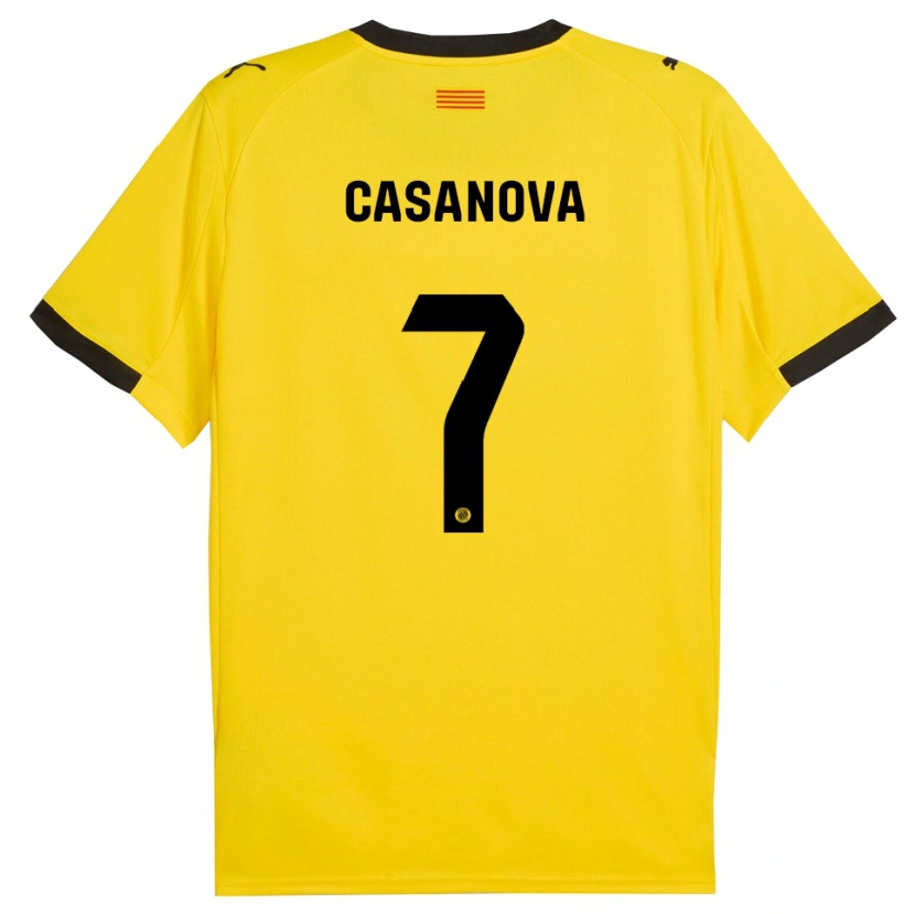 Danxen Kinder Àstrid Casanova #7 Gelb Schwarz Auswärtstrikot Trikot 2025/26 T-Shirt Österreich