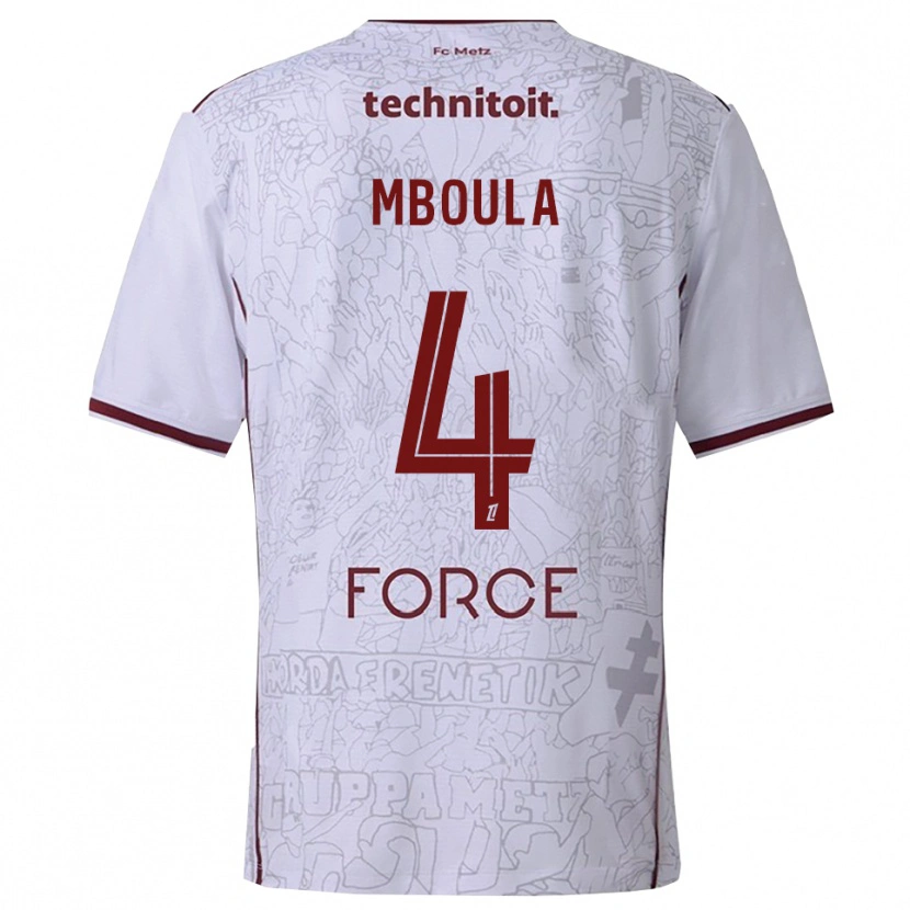 Danxen Kinder Michel Mboula #4 Weiß Burgunderrot Auswärtstrikot Trikot 2025/26 T-Shirt Österreich