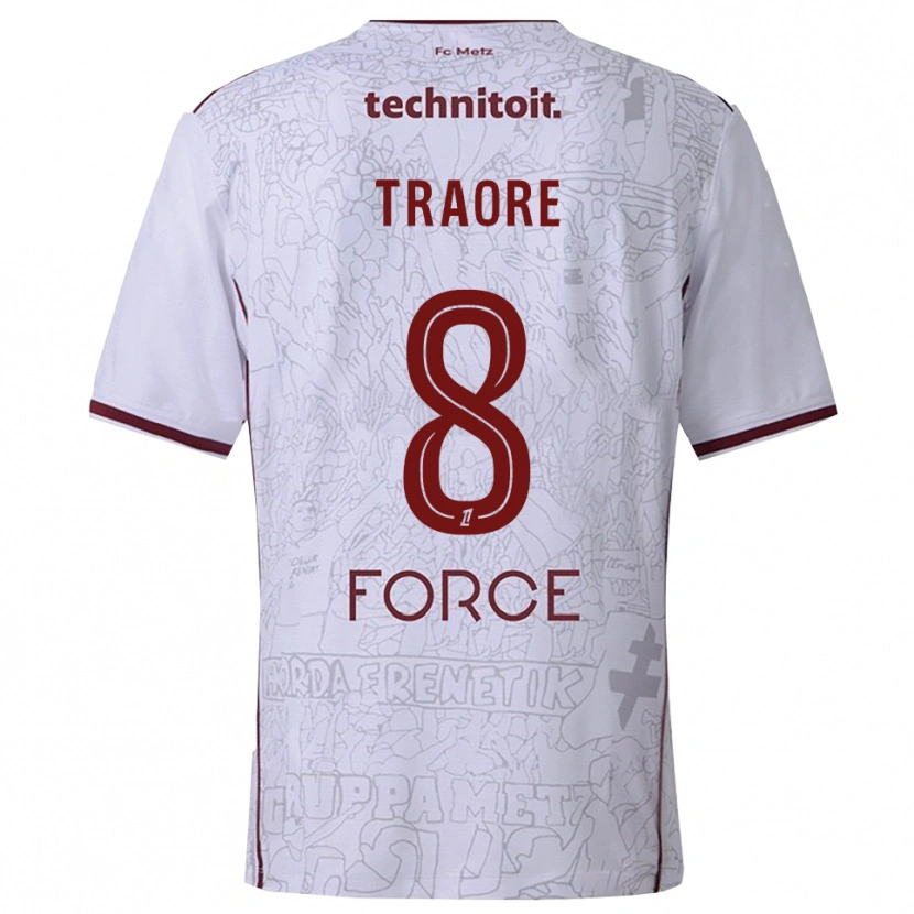 Danxen Kinder Boubacar Traoré #8 Weiß Burgunderrot Auswärtstrikot Trikot 2025/26 T-Shirt Österreich