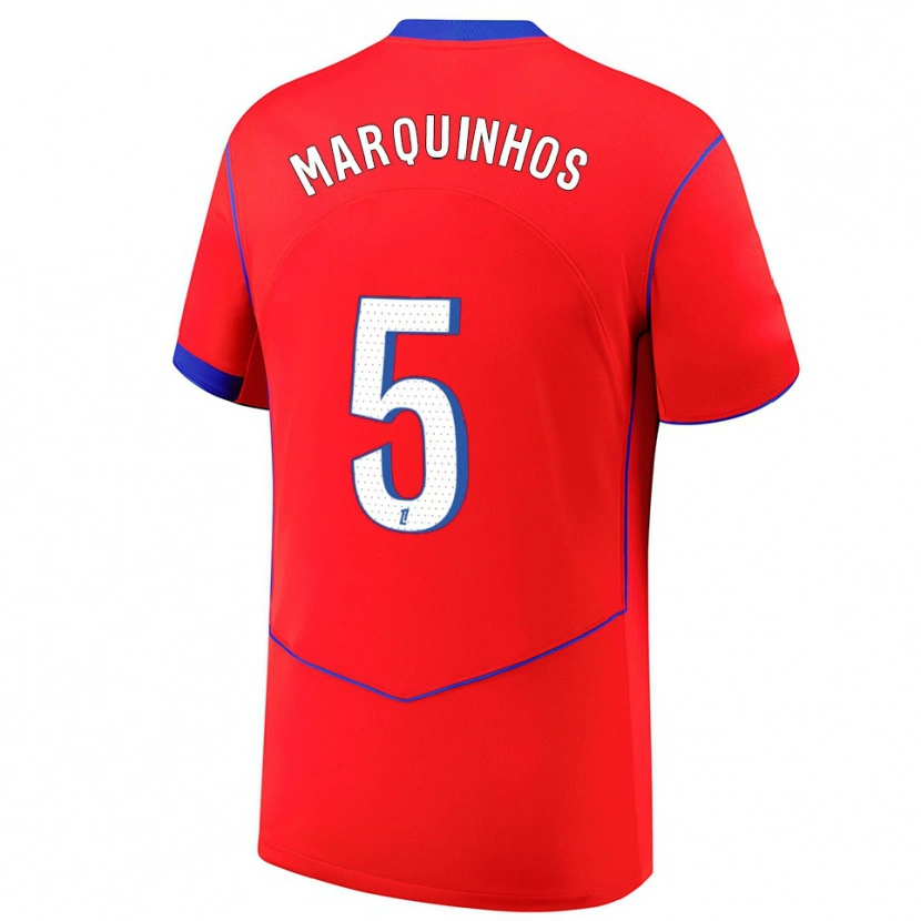 Danxen Herren Marquinhos #5 Rot Blau Weiß Ausweichtrikot Trikot 2025/26 T-Shirt Österreich