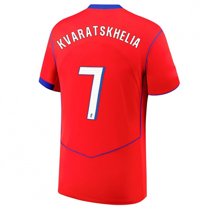 Danxen Herren Khvicha Kvaratskhelia #7 Rot Blau Weiß Ausweichtrikot Trikot 2025/26 T-Shirt Österreich