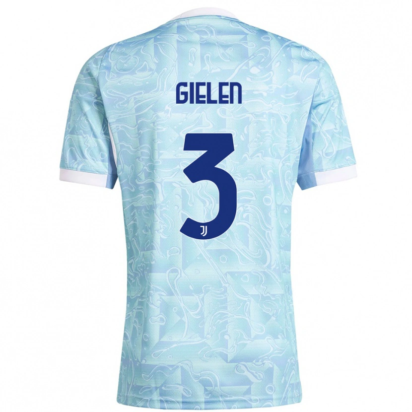 Danxen Kinder Wout Gielen #3 Himmelblau Gelb Auswärtstrikot Trikot 2025/26 T-Shirt Österreich