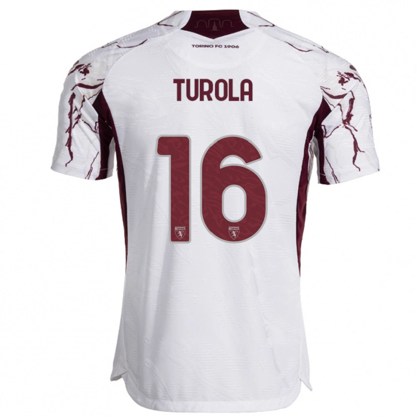 Danxen Kinder Cristian Turola #16 Weiß Burgunderrot Auswärtstrikot Trikot 2025/26 T-Shirt Österreich