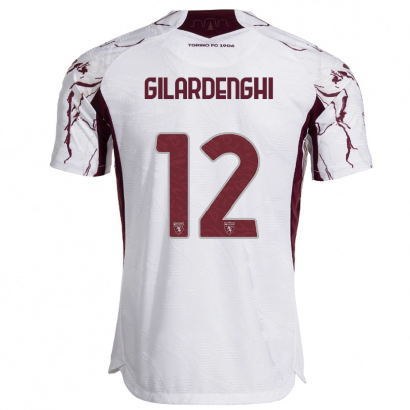 Danxen Kinder Riccardo Gilardenghi #12 Weiß Burgunderrot Auswärtstrikot Trikot 2025/26 T-Shirt Österreich