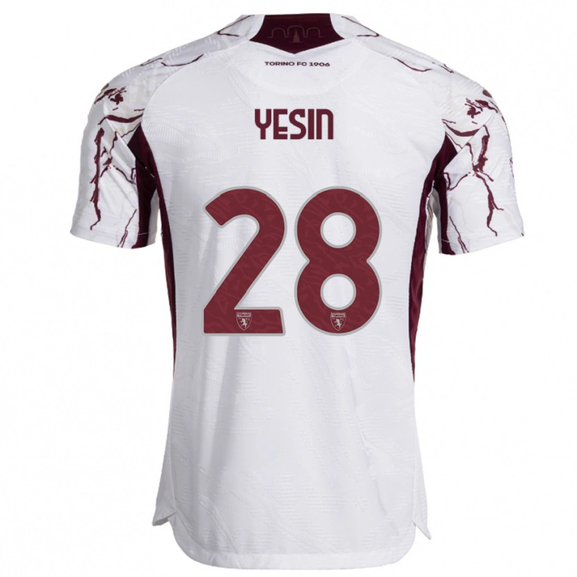 Danxen Kinder Demyan Yesin #28 Weiß Burgunderrot Auswärtstrikot Trikot 2025/26 T-Shirt Österreich