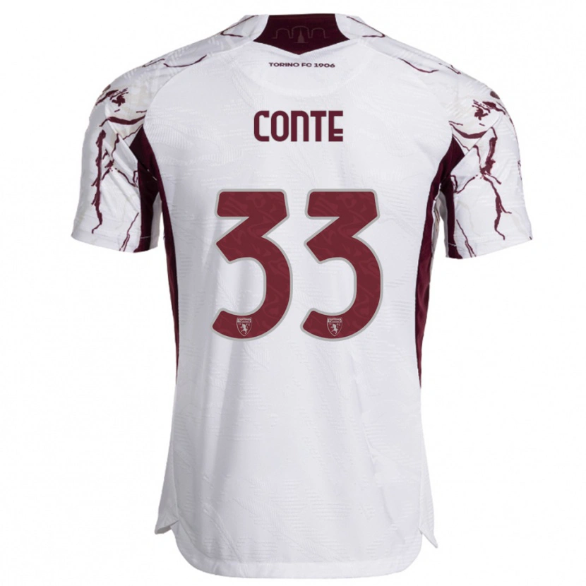 Danxen Kinder Gioele Conte #33 Weiß Burgunderrot Auswärtstrikot Trikot 2025/26 T-Shirt Österreich