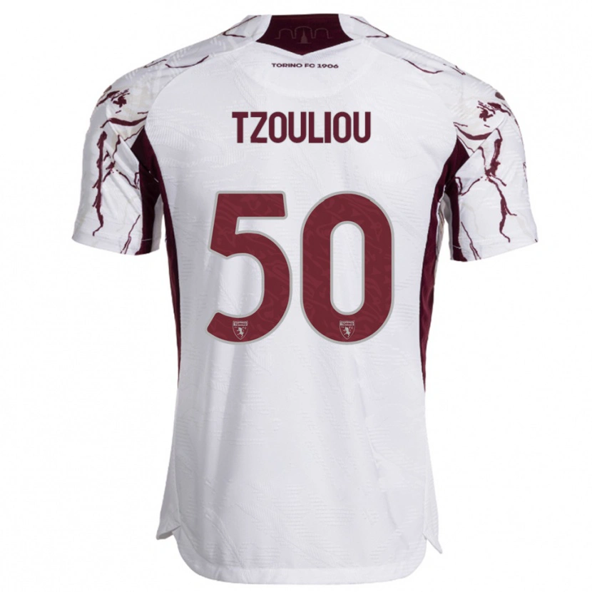 Danxen Kinder Dimitrianos Tzouliou #50 Weiß Burgunderrot Auswärtstrikot Trikot 2025/26 T-Shirt Österreich