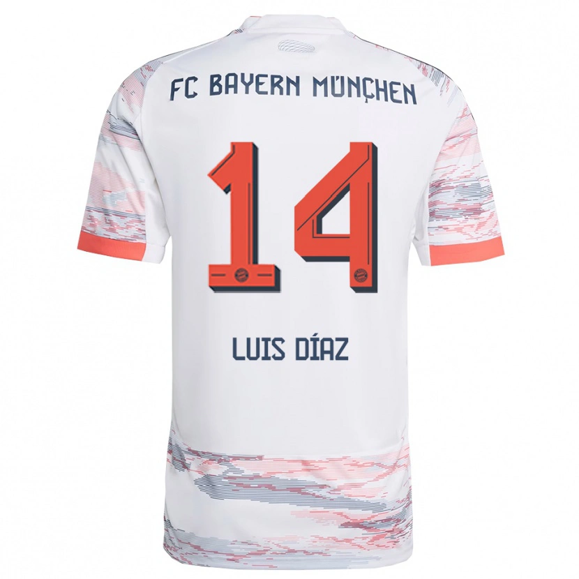 Danxen Kinder Luis Díaz #14 Weiß Grau Auswärtstrikot Trikot 2025/26 T-Shirt Österreich
