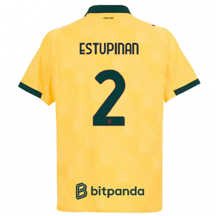 Danxen Kinder Pervis Estupiñán #2 Gelb Schwarz Ausweichtrikot Trikot 2025/26 T-Shirt Österreich