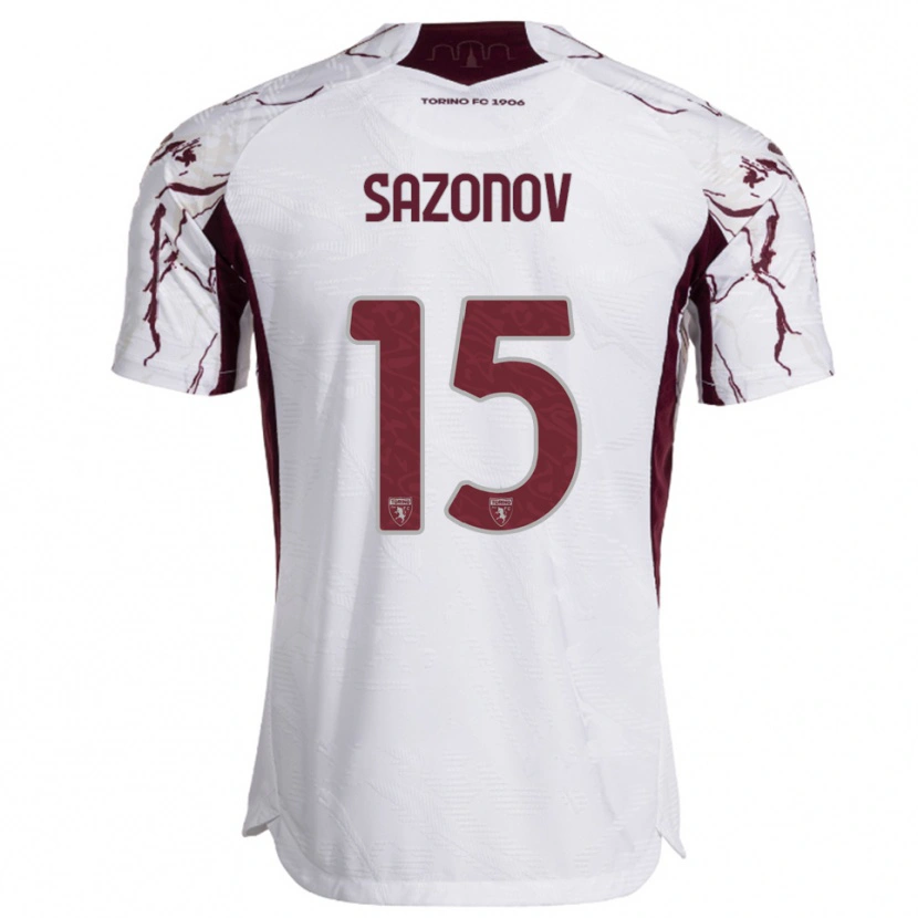 Danxen Herren Saba Sazonov #15 Weiß Burgunderrot Auswärtstrikot Trikot 2025/26 T-Shirt Österreich
