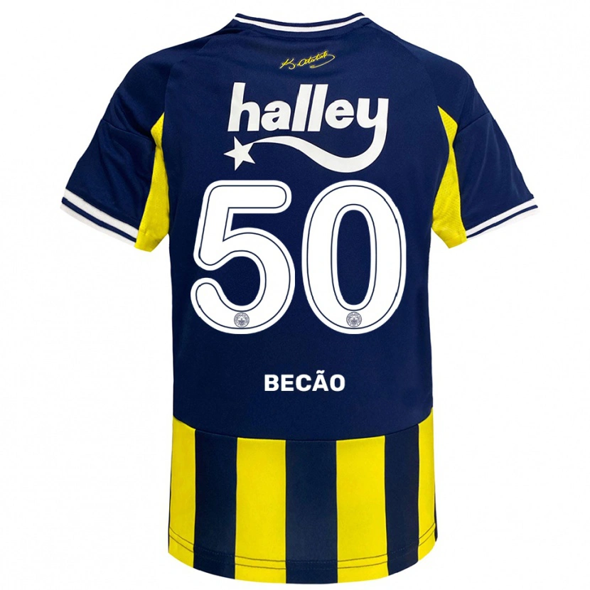 Danxen Kinder Rodrigo Becão #50 Gelb Marineblau Weiß Heimtrikot Trikot 2025/26 T-Shirt Österreich
