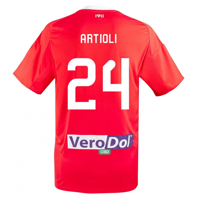 Danxen Kinder Federico Artioli #24 Rot Weiß Auswärtstrikot Trikot 2025/26 T-Shirt Österreich