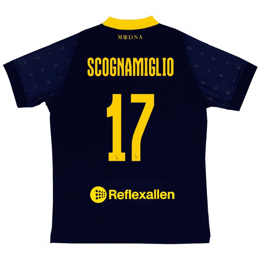 Danxen Kinder Giuseppe Scognamiglio #17 Marineblau Gelb Auswärtstrikot Trikot 2025/26 T-Shirt Österreich