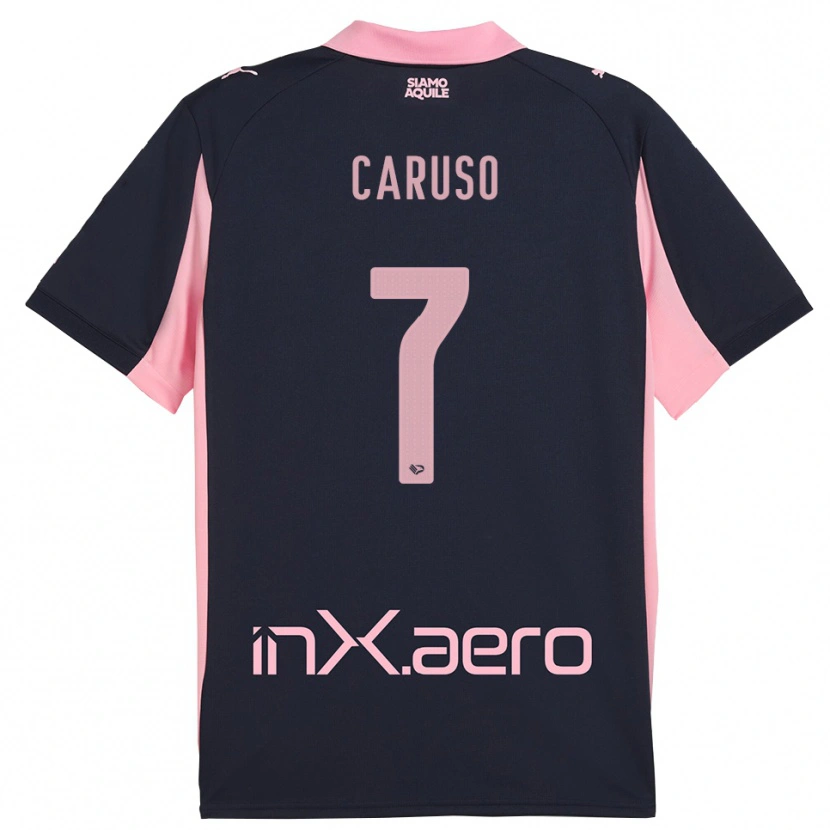 Danxen Kinder Edoardo Caruso #7 Marineblau Pink Auswärtstrikot Trikot 2025/26 T-Shirt Österreich