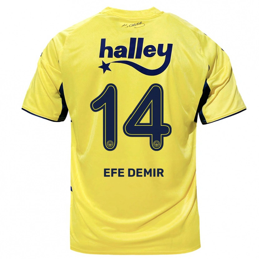 Danxen Kinder Yiğit Efe Demir #14 Gelb Marineblau Auswärtstrikot Trikot 2025/26 T-Shirt Österreich