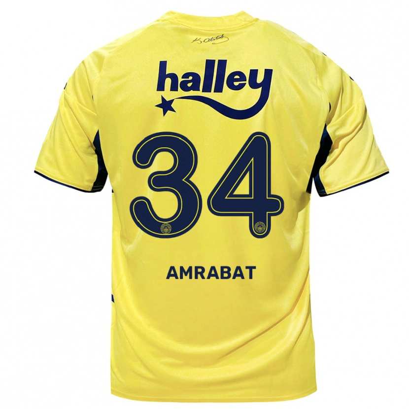 Danxen Kinder Sofyan Amrabat #34 Gelb Marineblau Auswärtstrikot Trikot 2025/26 T-Shirt Österreich