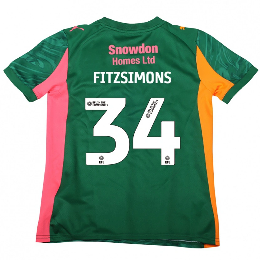 Danxen Kinder Ross Fitzsimons #34 Trikot Dunkelgrün Rosa Torwarttrikot 2025/26 Österreich