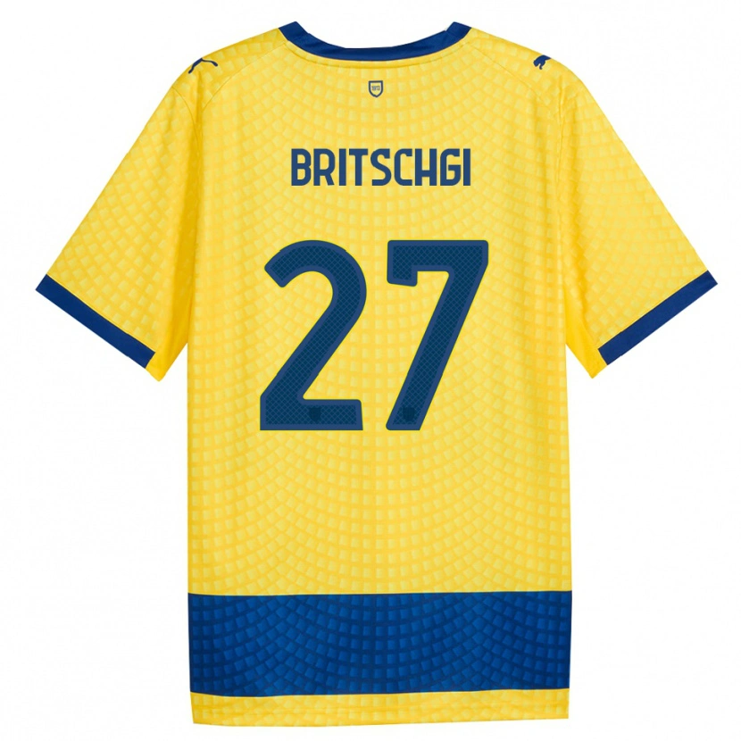 Danxen Kinder Sascha Britschgi #27 Gelb Blau Schwarz Auswärtstrikot Trikot 2026/27 T-Shirt Österreich