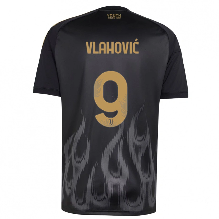 Danxen Kinder Dusan Vlahovic #9 Schwarz Braun Ausweichtrikot Trikot 2026/27 T-Shirt Österreich