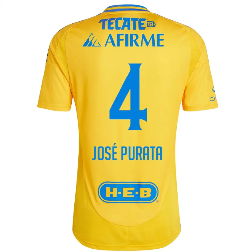 Danxen Kinder Juan José Purata #4 Goldgelb Heimtrikot Trikot 2024/25 T-Shirt Österreich